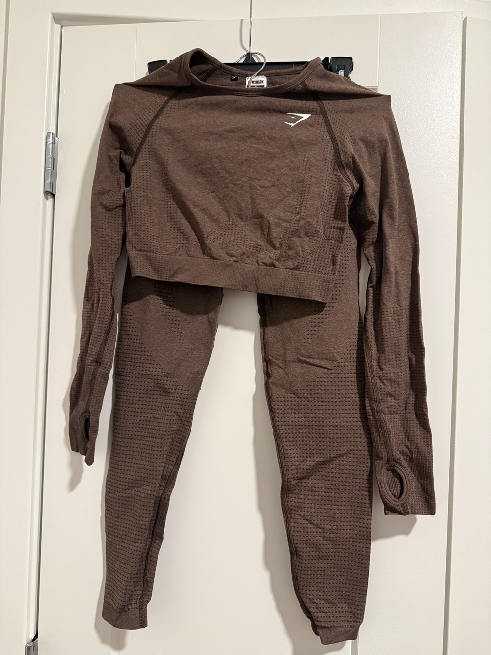 Gymshark Brown Seamless Leggings Set with Cropped Long sleeve